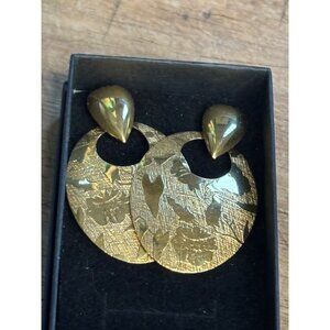 Elegant Teardrop Doorknocker Gold Tone Dangle Earrings